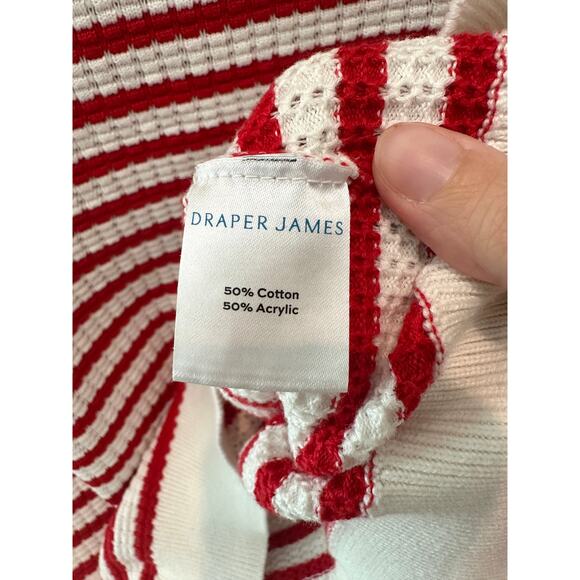 DRAPER JAMES | Red White Puff Sleeve Striped Knit Sweater Top | XL - Picture 7 of 8